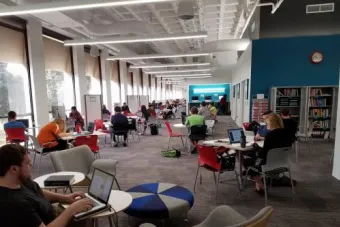 variety of students in lounge seating