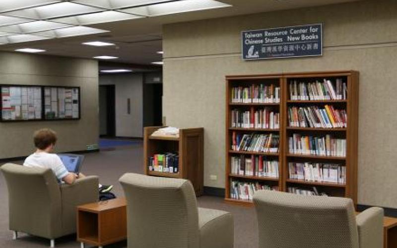 book shelf with chairs